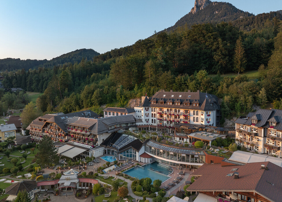Aerial view of Waldhof Fuschlsee Resort. 